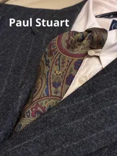 【美品】ポールスチュアート　カーキ　ペイズリー柄　プリントネクタイ