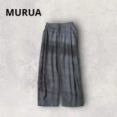 ムルーア ワイドパンツ チェック柄 バックウエストゴム カジュアル 秋冬コーデ