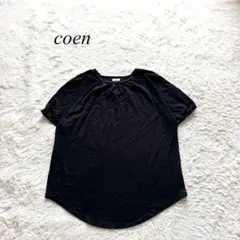 L5【コーエン】Tシャツ　半袖　ユーネック　黒　F 無地　カジュアル　ラフのサムネイル