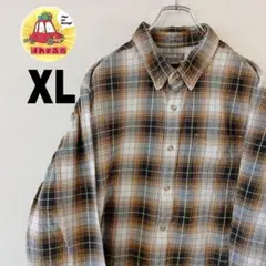 USA古着 EddieBauer ネルシャツ　XL ブラウン　ブラック　チェック