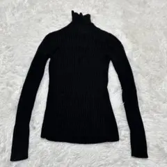【無印良品】/リブタートルネックセーター/（M）/ウール/ブラック/トップス