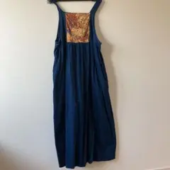 ネイビー コーデュロイ花柄ワンピース