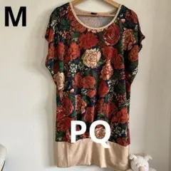 PQ 花柄 半袖チュニック　Mサイズ　フレンチスリーブ　半袖　夏