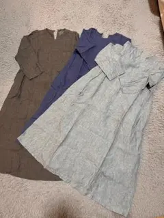無印良品　MUJI　リネン　麻　ワンピース　ブラウン　グレー　ブルー