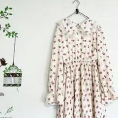 LODISPOTTO /フラワーワンピース キャンディスリーブ レース襟 M