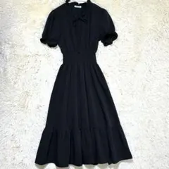 OLIVE des OLIVE フリルネック シャーリングワンピース 黒 F
