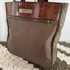 MOSCHINO モスキーノ 本革×ポリエステル系ファブリック トートバッグ