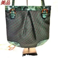 希少✨ゲラルディーニ　ショルダーバッグ　総柄　グリーン　革　パイソン　切替　レア