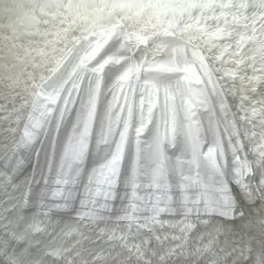 ブラウス　フリル　オーバーサイズ　リボン　白　長袖　FREE