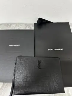 SAINT LAURENT クロコ型押し フラグメントケース 黒 YSL レザー - メルカリ
