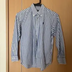 ポロシャツ 青と白のストライプ 長袖