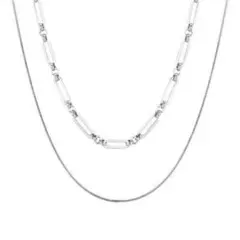 シルバー 2連ネックレス ステンレス スクエア チェーン