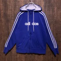 adidas アディダス　パーカー　フルジップ　青　フーディ　dofo040