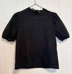 レース ブラウス 半袖 黒　パフスリーブ　トップス　シャツ　かわいい