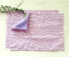 可愛い♡パープルリボン柄　ランチョマット2枚　水玉　緑　女の子　小学生