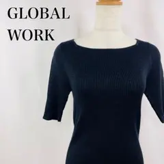 グローバルワーク　スクエアネック　リブニット　半袖ニットトップス【4119】