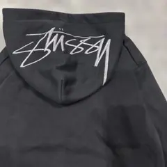 ステューシー　フードロゴ刺繍　フーディー　フードパーカー　ブラックXL