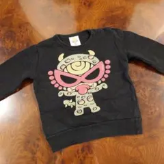 ヒスミニ　黒い長袖トレーナー カラフルモンスタープリント　size80