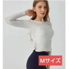 ゾミゲン ZOMIGEN ヨガウェア リブ ギャザー 長袖トップス グレー M