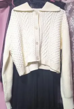 BEAUTY&YOUTH アイボリー ケーブルニット カーディガン