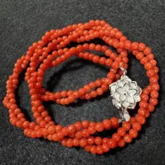 赤珊瑚 2連 SILVER アンティーク ネックレス 珊瑚 サンゴ 血赤珊瑚