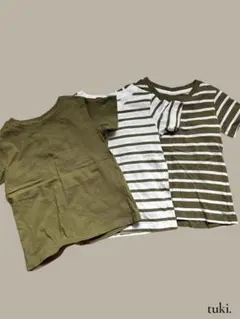 H&M オーガニックコットン Tシャツ 3枚セット 1〜2Y カーキ