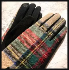 ꒰未使用꒱スマホ操作可能 裏起毛 暖か 柔らか チェック柄 手袋 大人可愛い