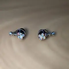 【清水ガラス館】花モチーフ オーロラストーン イヤリング