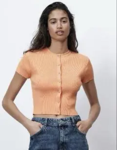 ZARA ビジューボタン　ニットカーディガン　S
