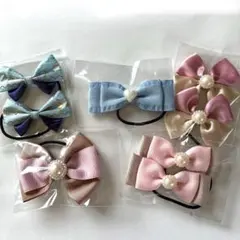 NO.32 ハンドメイド　キッズリボン　 リボンヘアゴムセット 5個入り