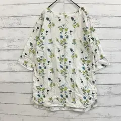 花柄 コットン チュニック 白M 七分袖 ナチュラル オーバーサイズ