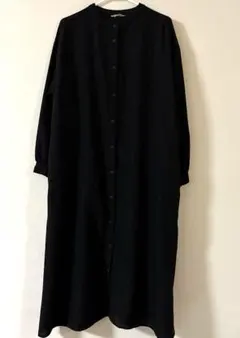 サマンサモスモス　ブラック シャツワンピース 長袖 ロング　Ｆ　バンドカラー