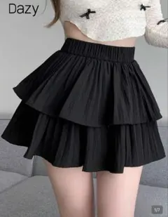 SHEIN DAZY ダブルレイヤープリーツスカート ブラック 27616987のサムネイル