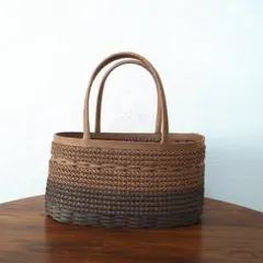 ライトブラウン×ダークブラウン　かごバッグ　バスケット