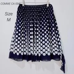 コムサイズム ドット柄 シフォン プリーツスカート ネイビー Mサイズ リボン付