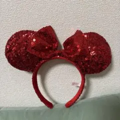 ミニーマウス　赤　スパンコール　カチューシャ