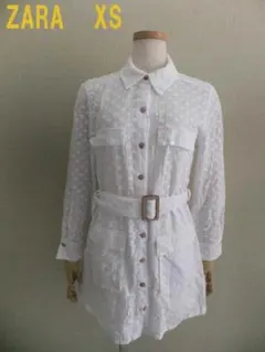 ザラ ワンピースベルト付き XS 刺繍レース　薄手　透け感あり