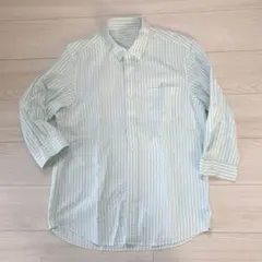 GU ジーユー　七分袖シャツ　ストライプ　グリーン　サイズXL