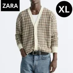 ❤美品❤希少XLサイズ!!ZARA 織柄 ニットカーディガン チェック柄 完売品のサムネイル
