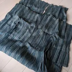 ハギレ　古布　着物　和服　着物教室青と白のストライプ柄の綿生地