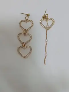 ハート型3連ピアス ストーン付き