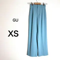 ジーユー ハイウエスト ワイドパンツ センタープレス ブルー XS きれいめ