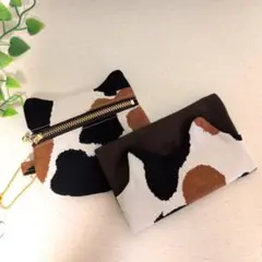 ミニ猫型フラットポーチ&ティッシュケース三毛猫柄 2点セット