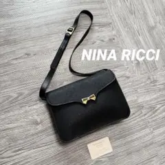 ニナリッチ リボン柄 ショルダーバッグ ブラック レザー ゴールド金具 NINA