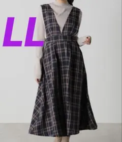 Honeys ハニーズ Vネック チェック柄 ジャンパースカート LL