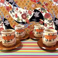 【新品】湯呑み茶碗4個と茶托4枚のセット！