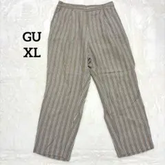 ジーユー　ワイドパンツ　ストライプ　ウエストゴム　タック　カジュアル　XL