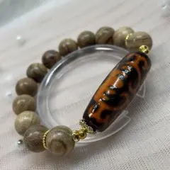 天然石 如意蓮花瑪瑙天珠 天然木 ミルク木 ブレスレット