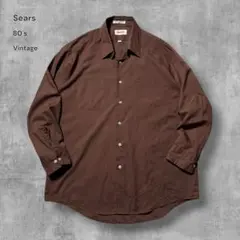 3292 古着80sシアーズSEARSビンテージ長袖シャツポリコットンブラウンLのサムネイル