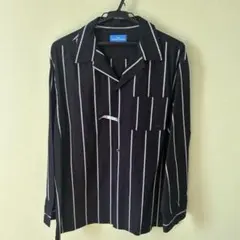 【クリーニング済】ナイトメアビフォアクリスマス　ストライプシャツ　M-L 黒